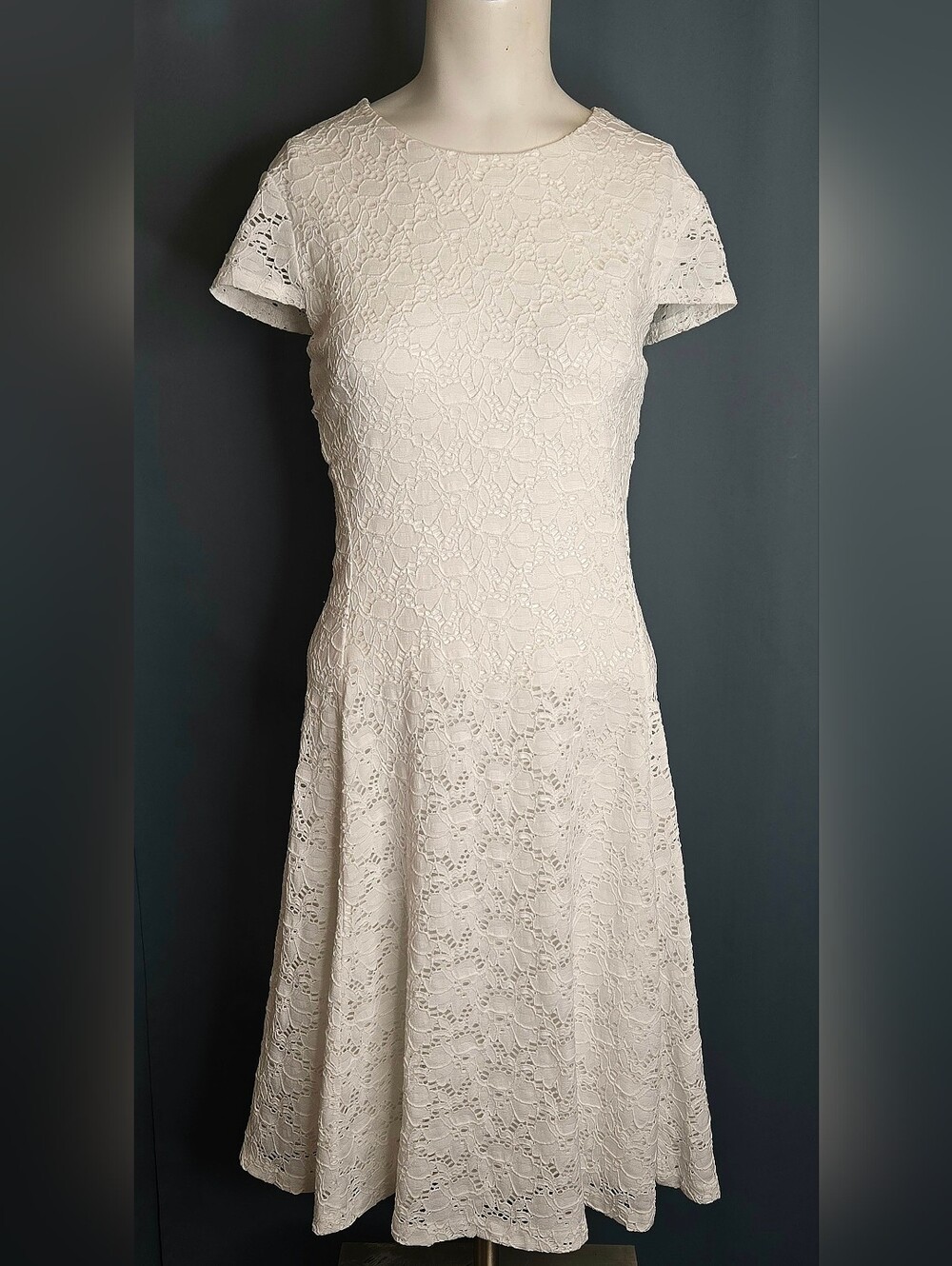 Alfani White Lace Fit & Flare Wedding Guest Dress‎ Fully Lined Size 8 NWOT